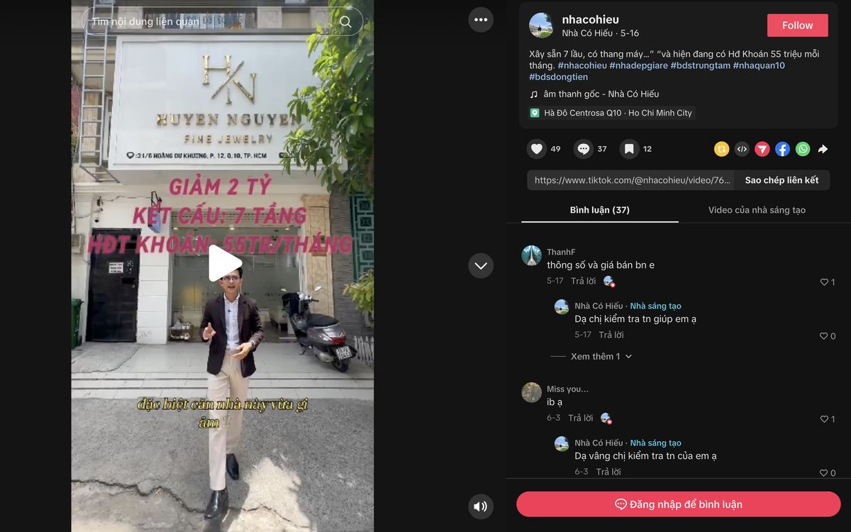 Video nhà phố giảm 2 tỷ — khách hỏi liên tục trong bình luận