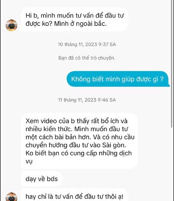 Khách nhắn nhờ tư vấn đầu tư